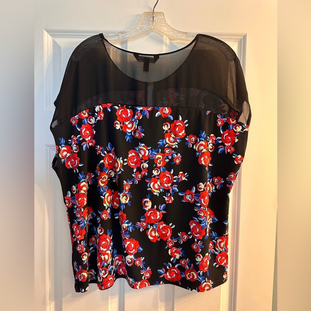 Ladies Ellen Tracy 2 pack blouse size XL floral print and black shirt sleeve - Picture 5 of 13